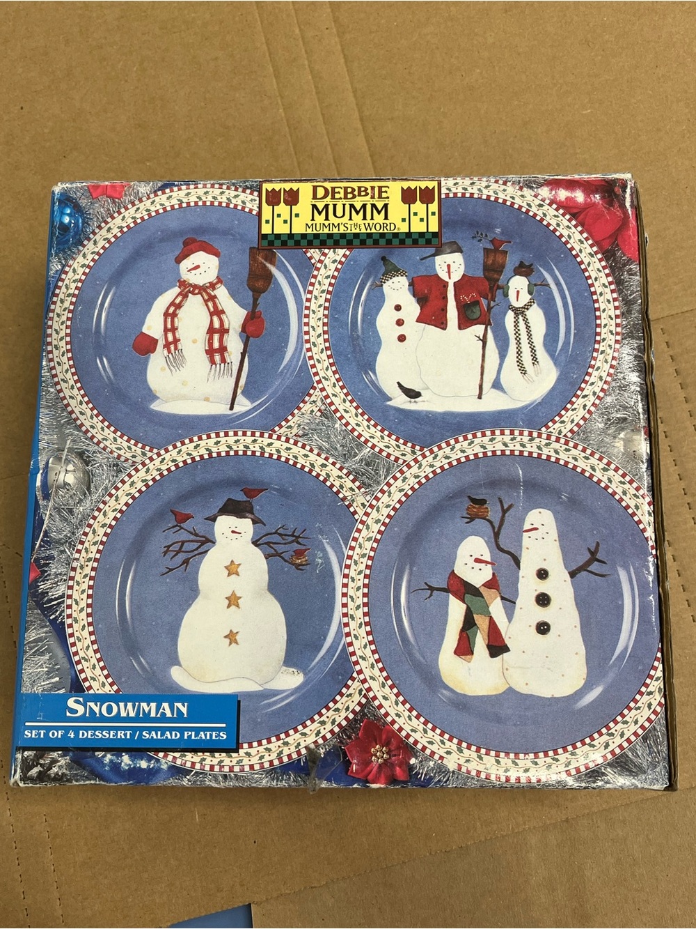Snowman Dessert Plates - Blue Holiday Set of 4